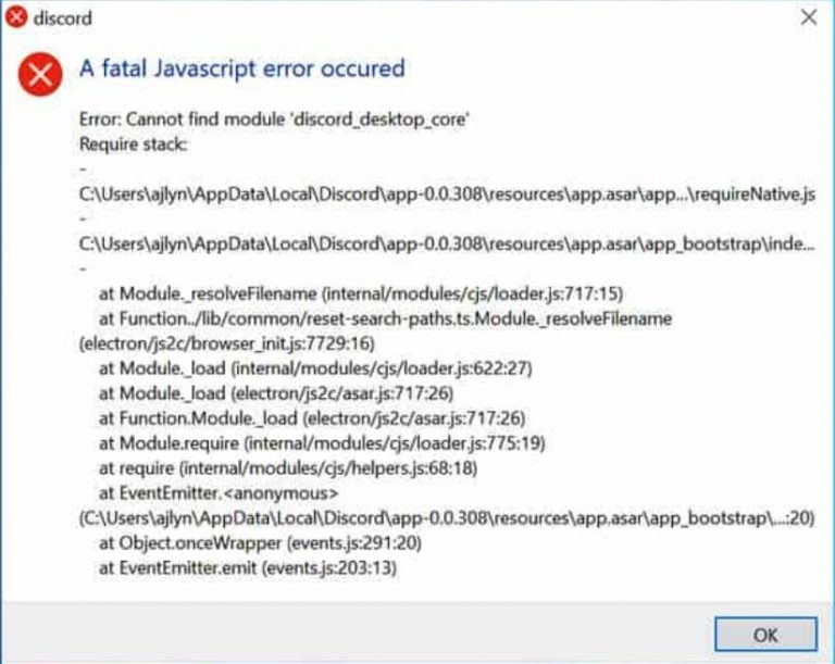 Fix Discord Javascript Error 'A fatal javascript error occurred.'